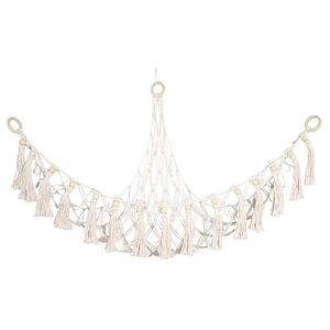 Bohemian woven cotton toy hammock with wooden rings and tassel for wall corner storage
