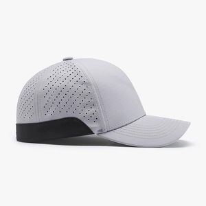 Light gray breathable quick-dry baseball cap with laser perforated side vents and curved brim