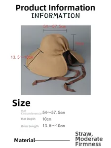 Detailed size chart for straw sun hat with 13.5cm wide brim and bow ribbon closure