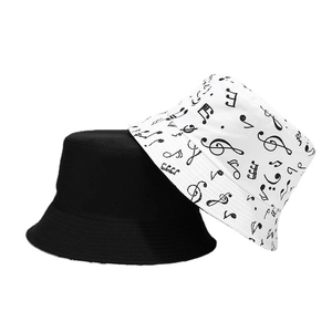 Reversible Bucket Hat Cotton Canvas Music Note Print Sun Protection Outdoor Summer Streetwear Fisherman Cap Men Women