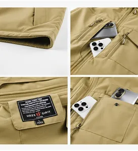 Detail der khaki taktischen Weste mit Multi-Taschen-Design und hochdichtem Webstoff