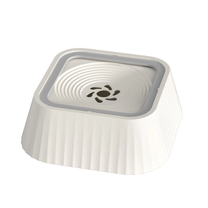 Floating pet water bowl with anti-splash design and sleek cream-colored spiral patterns