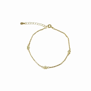 Elegant gold S925 sterling silver heart bracelet with three tiny shimmering zircon charms