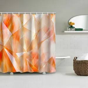 3D geometric pattern waterproof polyester shower curtain in orange and yellow tones