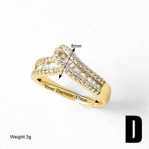 Detail of 18k gold plated adjustable ring with baguette-cut zircons and size specs