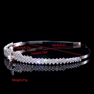 Detail showing dimensions of rhinestone bridal crown headband with silver metal frame
