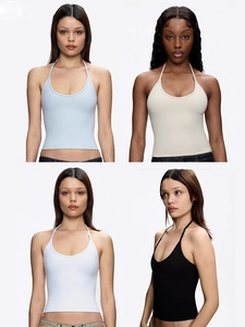 Halter Neck Tank Top Women Backless Slim Fit Nylon Spandex Solid Color Summer Cropped Camisole Fashion Streetwear