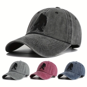 Vintage Bigfoot Embroidery Washed Cotton Baseball Cap Adjustable Retro Dad Hat For Outdoor Sun Protection Unisex