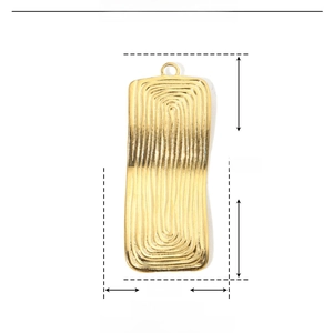 Macro view of gold stainless steel rectangular pendant with hammered wave texture