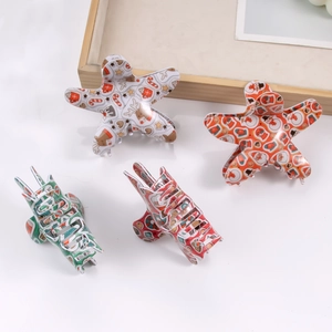 Christmas themed starfish and square hair claws with Santa, reindeer and snowman prints