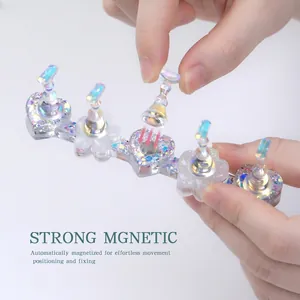 Iridescent resin nail art practice stand with magnetic heart-shaped holders and strip base