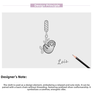 Detail of oxidized silver sloth charm design showing compatibility with smooth base chains
