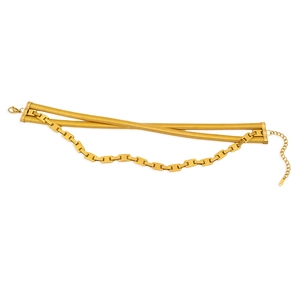 Detailed shot of double-layer gold chain jewelry with 316L stainless steel H-link buckle