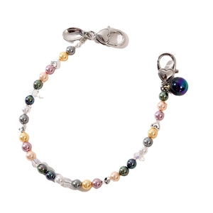 Colorful beaded phone strap and bag accessory with a silver heart clasp and pendant