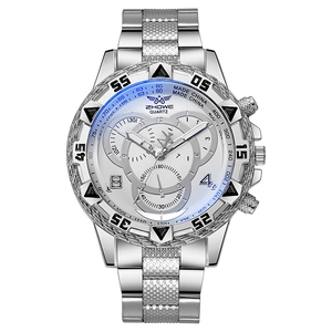 Montre à quartz tendance pour hommes avec grand cadran blanc et bracelet en acier argenté