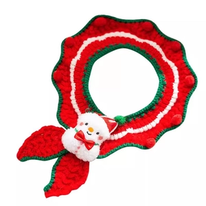 Festive Christmas knit pet scarf with 3D snowman doll for small dogs and cats