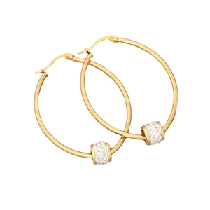 Elegant gold-plated hoop earrings featuring movable cylinder charms with white zircons