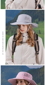 Dettaglio del cappello da sole outdoor con rete traspirante e cinturino regolabile