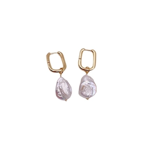 Baroque freshwater pearl earrings with gold geometric hoops and irregular natural shapes