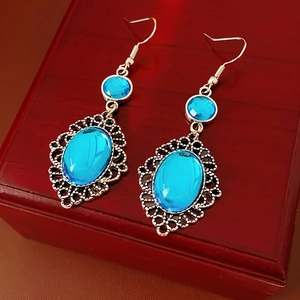 Vintage Bohemian Blue Resin Earrings With Hollow Lace Alloy Frame Ethnic Style Jewelry Gift For Women