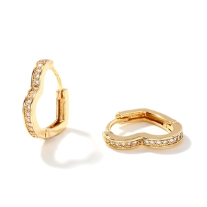 Elegant gold heart earrings with sparkling cubic zirconia on a clean white background