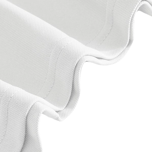 Macro shot of white honeycomb pique knit fabric showing breathable texture and stitching