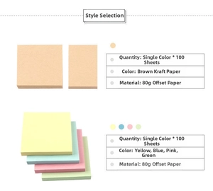 Dettaglio di post-it colorati in carta da 80g in marrone, giallo, blu, rosa e verde vivace