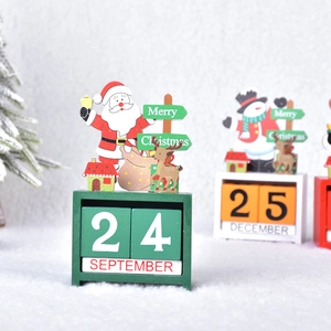 Wooden Christmas countdown calendar with Santa and reindeer desktop ornament decor