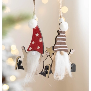 Christmas Tree Hanging Ornaments Wood Reindeer Gnome Santa House Gift Box Pendants Nordic Festive Party Decoration