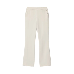 Ensemble chic pour femme avec blazer ceinturé beige et pantalon évasé à taille haute
