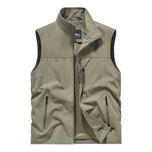 Men's outdoor utility vest with multi-pockets and breathable mesh lining in khaki