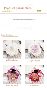 Detailed dimensions of 3D rose hair claw clip showing 9cm length and four colors