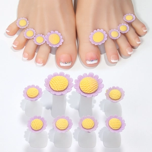 Detail of 12-piece daisy silicone toe separators used for professional pedicure and nail art