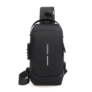 Men Chest Sling Bag Waterproof Nylon Anti-theft Password Lock USB Charging Port Business Casual Shoulder Crossbody Pack