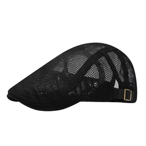 Breathable black mesh ivy cap with adjustable metal side buckle for summer outdoor sun protection