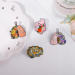 Lot de broches créatives en émail avec organes et fleurs en alliage de métal