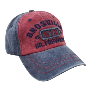 Retro washed denim baseball cap in burgundy and navy blue with vintage letter embroidery