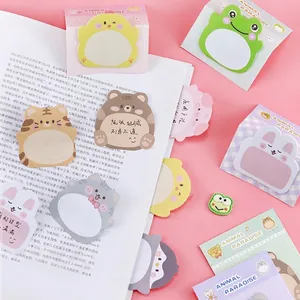 Cute cartoon animal sticky notes featuring bear, frog, and cat designs on pink background