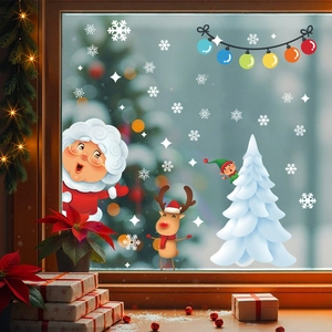 Christmas Window Static Stickers Santa Claus Reindeer Snowman Snowflake PVC Decals Double Sided Glass Door Holiday Home Decor