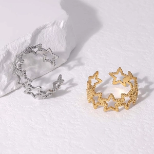 Anelli regolabili a stella in acciaio inossidabile, oro 18K e argento, bordi perlati