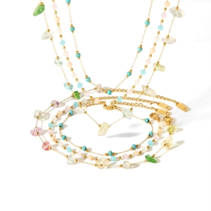 Colorful natural stone anklets with 18k gold plated titanium steel chain and lobster clasp