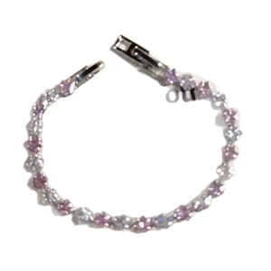 Star-shaped zircon bracelet with pink and white gems and silver-plated metal clasp