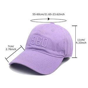 Light purple baseball cap with 1960 embroidery and detailed size measurements