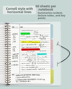 Detailed macro of Cornell notebook refill pages with metal spiral binding and index tabs