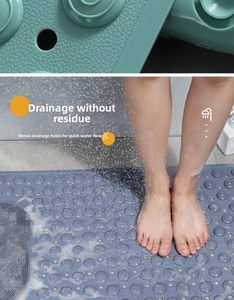 Detail of anti-slip bathroom mat with drainage holes and soft massage suction cups