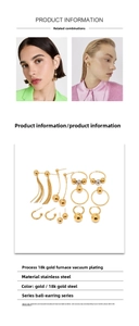 Detail of 18K gold-plated stainless steel ball earrings and product specification table