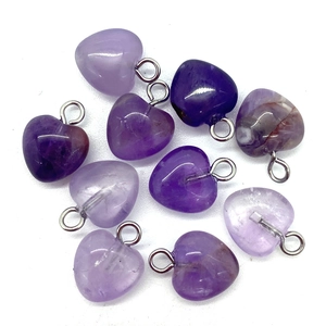 Natural heart-shaped stone pendants in purple amethyst finish for DIY necklaces