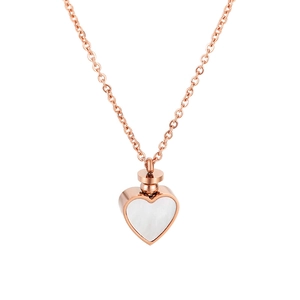 Rose gold heart pendant necklace with white shell inlay for ashes or perfume