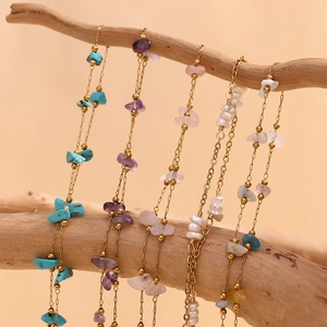 Handmade 18K Gold Plated Stainless Steel Anklet With Natural Stone Freshwater Pearl Elegant Niche Jewelry For Women