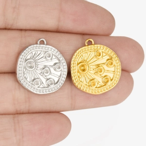 304 stainless steel irregular round pendant base for DIY jewelry making in silver and gold